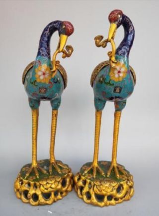 Chinese Pure Brass Cloisonne Red - Crowned Crane Incense Burner210