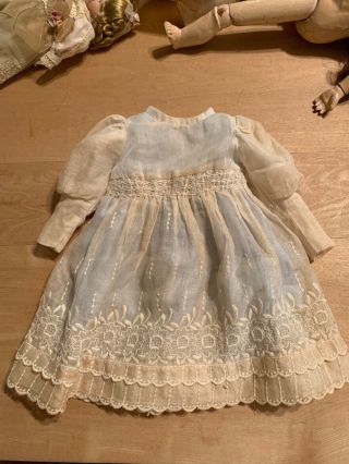Vintage Once White With Blue Lining Doll Dress For Antique Doll