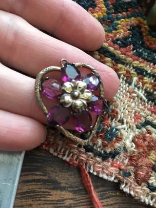 Antique Pink Gold Heart With Amethyst Stones Pendant Cute