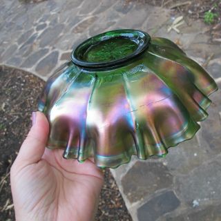 FENTON AUTUMN ACORNS ANTIQUE CARNIVAL ART GLASS GREEN BOWL IRIDESCENT PRETTY 3