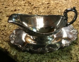 Vintage Gorham Yc1306 Gravy Boat With Attached Dish Silver Plate -