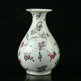 China Porcelain Hand - Painted Crane & Flower Vase Mark As The Qianlong Period - -