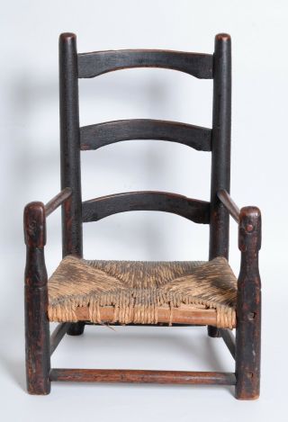 Antique 1700s England Child ' s Slat back arm Chair Ladderback Primitive folk 2