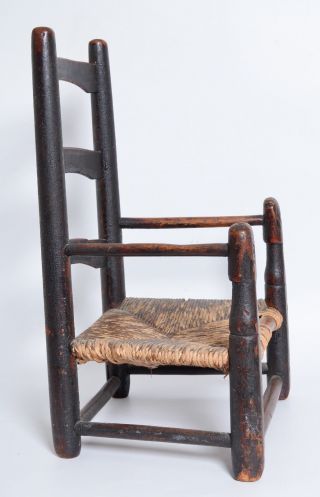 Antique 1700s England Child ' s Slat back arm Chair Ladderback Primitive folk 4
