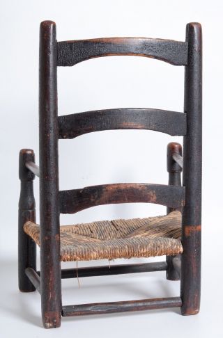 Antique 1700s England Child ' s Slat back arm Chair Ladderback Primitive folk 5