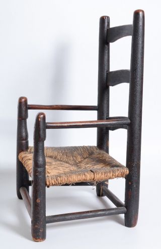 Antique 1700s England Child ' s Slat back arm Chair Ladderback Primitive folk 6