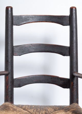 Antique 1700s England Child ' s Slat back arm Chair Ladderback Primitive folk 8