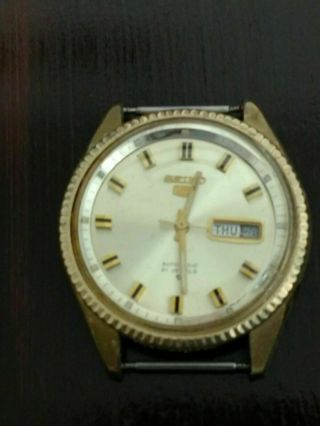 Vintage Seiko 5 Automatic Men’s Watch Huge Size Rare Bezel - Needs Stem & Crown