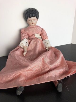 China Head Doll Pink Lace Dress 19”