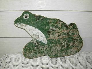 Antique Primitive Old Farm House Wooden Frog - Great Patina