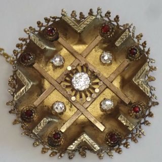 Antique Victorian Gold Filled Crystal Paste Garnet Brooch