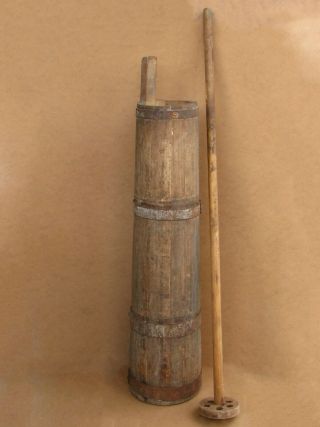 Old Antique Primitive Wooden Wood Butter Churn Keg Barrel Vessel Cask Pail 19th