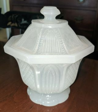 Antique Gothic Arch Sugar Bowl Clambroth Flint Glass 19th Century
