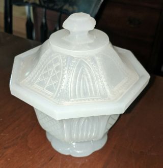 Antique Gothic Arch Sugar Bowl Clambroth Flint Glass 19th Century 4