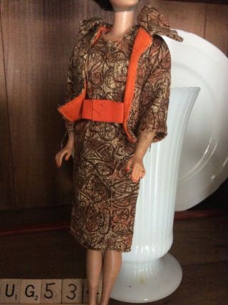 Vintage Barbie Midge Untagged Suit Dress Jacket Brown Orange Lined Secretary