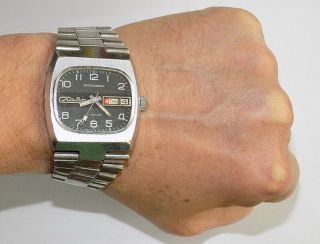 Vintage Ussr Watch Slava Tank 1980 27 Jewels Date&day Mechanical Automatic