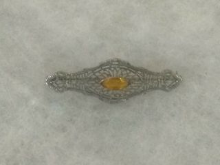 Antique 14k White Gold Citrine Filigree Pin Brooch Jewelry Women