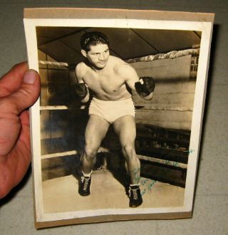 Arturo Goday Signed 1940 Antique Boxing Photograph / Joe Lewis / Antique Sports