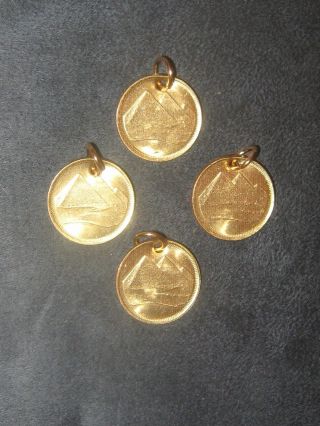 Of 4 - 18mm Egyptian Egypt Pyramid Gold Antique Coin Pendants