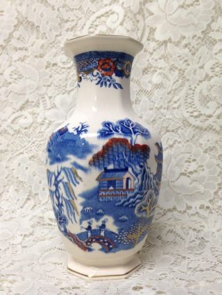 Antique,  Rare,  Masons,  English,  Gaudy Blue Willow,  Large 8.  5in X 5in Flower Vase