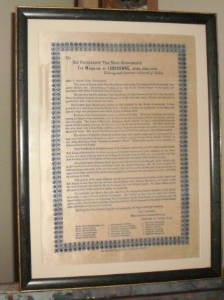British Empire Colonial Indian C1888 Antique Letter For The Viceroy Framed