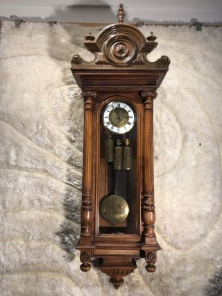Vtg Antique Germaney Gustav Becker Vienna Strikes Wall Clock W 3 Weight Driven