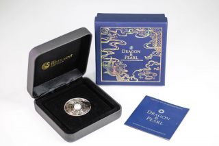 2017 Pm Silver 1oz $1 Antiqued Dragon & Rotating Pearl Coin - Box & D7 - 2674