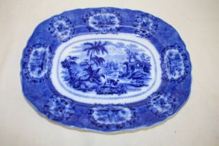 Antique Ridgways Staffordshire Flow Blue Oriental 13 " Oval Serving Platter; 1880