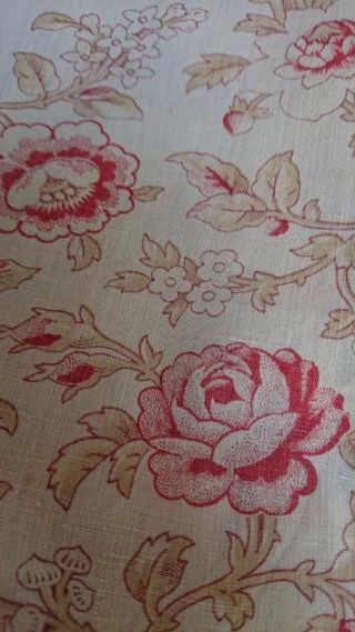 Delicieux Antique French Chateau Panel Printed Cotton Roses C1880