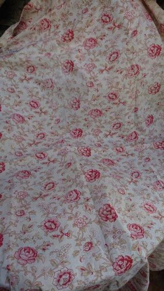 DELICIEUX ANTIQUE FRENCH CHATEAU PANEL PRINTED COTTON ROSES c1880 2