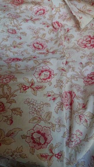 DELICIEUX ANTIQUE FRENCH CHATEAU PANEL PRINTED COTTON ROSES c1880 3