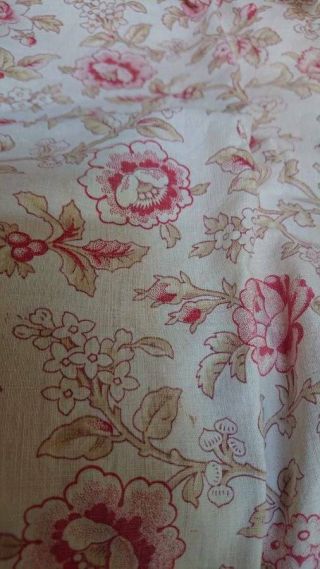 DELICIEUX ANTIQUE FRENCH CHATEAU PANEL PRINTED COTTON ROSES c1880 4