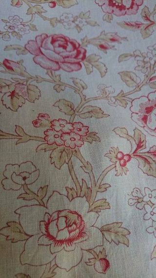 DELICIEUX ANTIQUE FRENCH CHATEAU PANEL PRINTED COTTON ROSES c1880 5