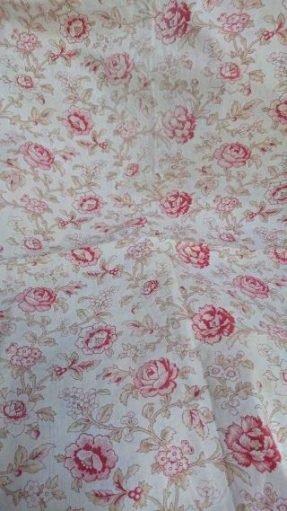 DELICIEUX ANTIQUE FRENCH CHATEAU PANEL PRINTED COTTON ROSES c1880 6