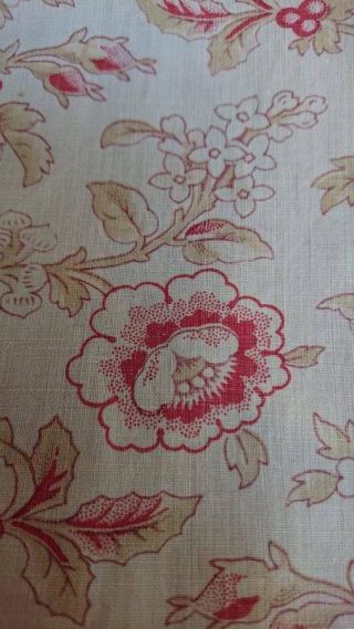 DELICIEUX ANTIQUE FRENCH CHATEAU PANEL PRINTED COTTON ROSES c1880 7