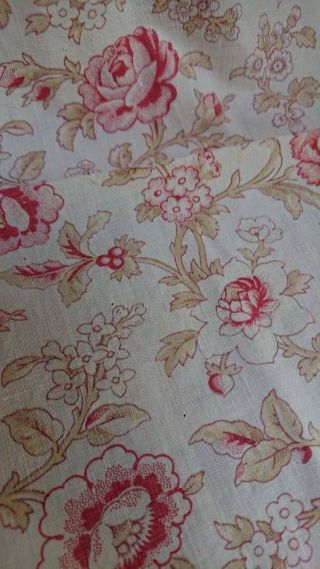 DELICIEUX ANTIQUE FRENCH CHATEAU PANEL PRINTED COTTON ROSES c1880 8