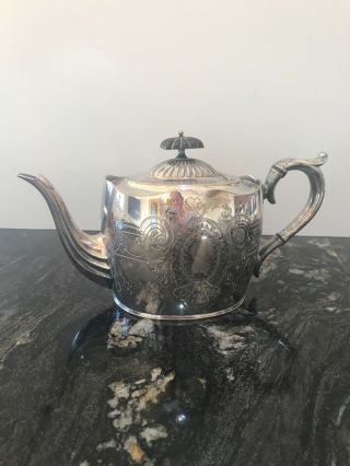 Lovely Vintage English Silver Plated Deco Stylish Teapot 800g And Solid
