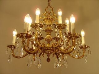 gold bronze crystal chandelier fixtures ceiling lamp 12 light lustre old 12