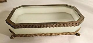Antique French Opaline Glass With Gilt Bronze Mounts Large Tray