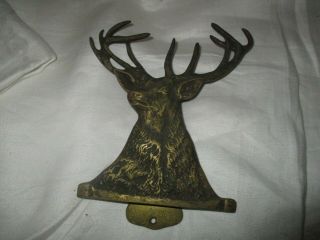 Large Vintage Brass Door Knocker Deer Head 6 Point Stag