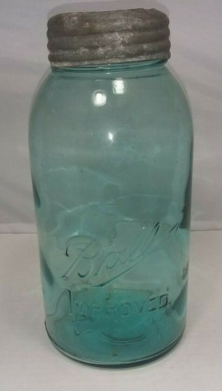 Antique Vtg 1896 - 1910 Ball Improved 3 L Canning Jar 9 3/4 " 2 Quart Fruit Jar
