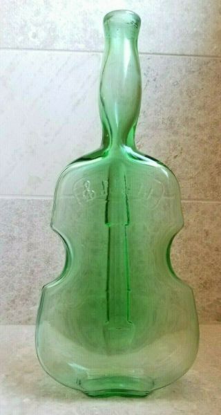 Old Vintage Green Glass Bottle Violin Music Notes Vase
