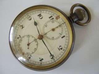 Gun Metal Cased Antique Pocket Watch Chronograph Possibly Military Interest