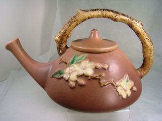 Roseville Art Pottery Antique Apple Blossom Tea Pot Matte Pink 371 P Teapot