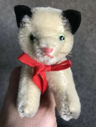 Steiff ? Hermann ? Vintage Miniature Cat Kitten Mohair German 5.  5” L 3.  5” H Nr