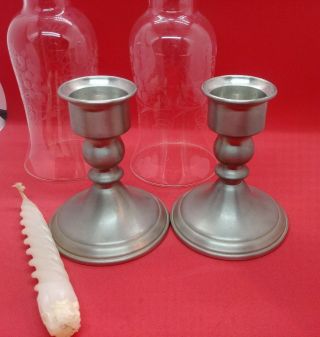 Web Pewter Candle Holder Pair with Etched Glass Globes 11 
