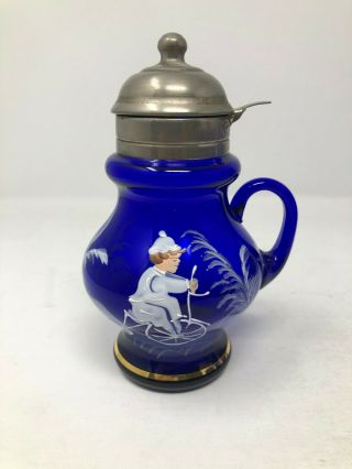 Antique Mary Gregory Cobalt Blue Syrup Pitcher