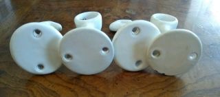 Set Of 4 Antique Vintage Porcelain White Wall Mount Hooks & UNUSUAL Cup Hooks? 2