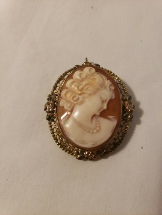 Antique Gorgeous Signed 12k Gold Filled Cameo Pin Pendant Victorian Wonderful