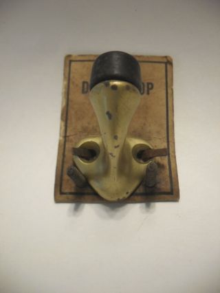 One Vintage NOS Brass Plated Steel DOOR STOP Floor style Black Rubber Bumper 3